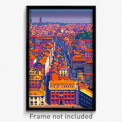 Pixel Art Poster - Faraway European City (8 Bit Psychedelic Video Game Print)
