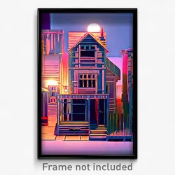 Pixel Art Poster - Wiggly Shack Tenement (8 Bit Psychedelic Video Game Print)