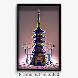 Pixel Art Poster - Complex Wire Frame Pagoda (8 Bit Video Game Print)