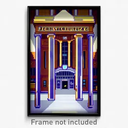 Pixel Art Poster - Deadly Courthouse (8 Bit Psychedelic Trippy Video Game Print)