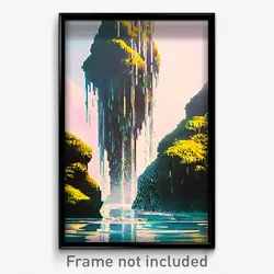 Pixel Art Poster - Watery Outcropping (8 Bit Psychedelic Video Game Print)