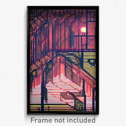 Pixel Art Poster - Wire Frame Labyrinth (8 Bit Psychedelic Video Game Print)