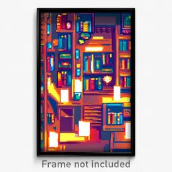 Pixel Art Poster - Artistic Library (8 Bit Psychedelic Trippy Video Game Print)