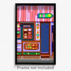 Pixel Art Poster - Adorable Pizza Shop (8 Bit Psychedelic Video Game Print)