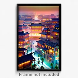 Pixel Art Poster - Pleasant Chinese City (8 Bit Psychedelic Video Game Print)