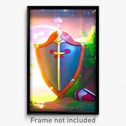 Pixel Art Poster - Whimsical Shield (8 Bit Psychedelic Trippy Video Game Print)