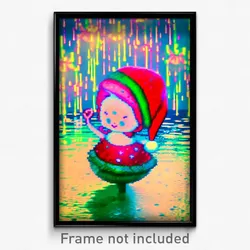 Pixel Art Poster - Watery Christmas (8 Bit Psychedelic Trippy Video Game Print)