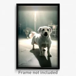 Pixel Art Poster - White Dog (8 Bit Psychedelic Trippy Weird Video Game Print)
