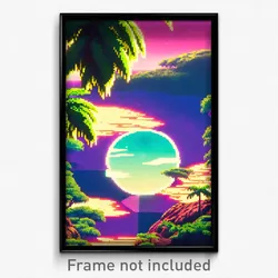 Pixel Art Poster - Anime Like Atoll (8 Bit Psychedelic Trippy Video Game Print)