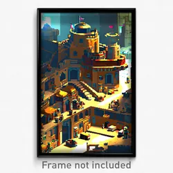 Pixel Art Poster - Cluttered Fort (8 Bit Psychedelic Trippy Video Game Print)