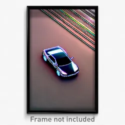 Pixel Art Poster - Digital Wire Frame Car (8 Bit Psychedelic Video Game Print)