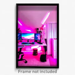 Pixel Art Poster - Pink Gaming Room (8 Bit Psychedelic Trippy Video Game Print)