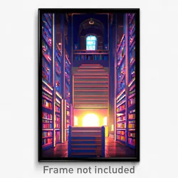 Pixel Art Poster - Creepy Library (8 Bit Psychedelic Trippy Video Game Print)