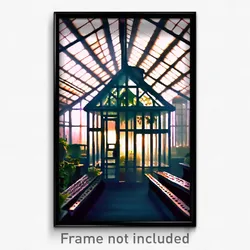 Pixel Art Poster - Flying Greenhouse (8 Bit Psychedelic Trippy Video Game Print)