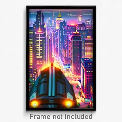 Pixel Art Poster - Gorgeous City (8 Bit Psychedelic Trippy Video Game Print)