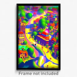 Pixel Art Poster - Vibrating Town (8 Bit Psychedelic Trippy Video Game Print)