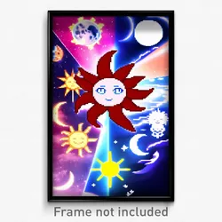 Pixel Art Poster - Anime Like Sun And Moon (8 Bit Psychedelic Video Game Print)
