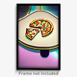 Pixel Art Poster - Cute Pizza (8 Bit Psychedelic Trippy Weird Video Game Print)