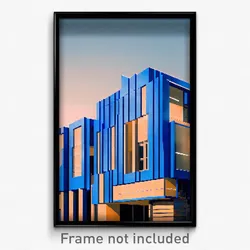 Pixel Art Poster - Sky Blue Modern Architecture (8 Bit Video Game Print)