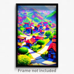 Pixel Art Poster - Heavenly Village (8 Bit Psychedelic Trippy Video Game Print)