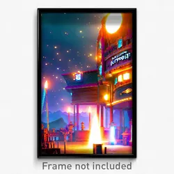 Pixel Art Poster - Dazzling Outpost (8 Bit Psychedelic Trippy Video Game Print)