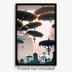 Pixel Art Poster - Flying Graveyard (8 Bit Psychedelic Trippy Video Game Print)