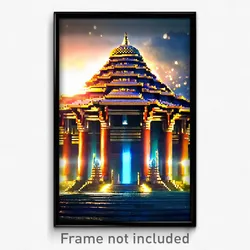 Pixel Art Poster - Large Temple (8 Bit Psychedelic Trippy Video Game Print)