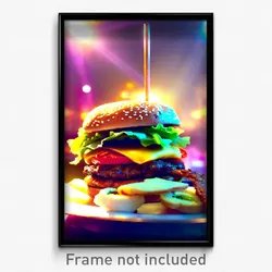 Pixel Art Poster - Fluffy Hamburger (8 Bit Psychedelic Trippy Video Game Print)