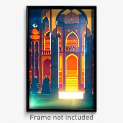 Pixel Art Poster - Orange Mosque (8 Bit Psychedelic Trippy Video Game Print)