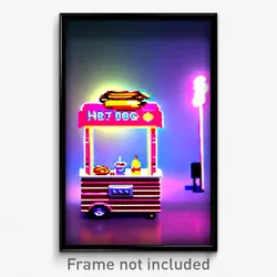 Pixel Art Poster - Basic Hot Dog Stand (8 Bit Psychedelic Video Game Print)