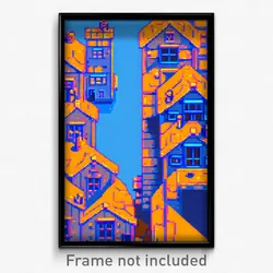 Pixel Art Poster - Blue Town (8 Bit Psychedelic Trippy Weird Video Game Print)