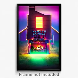 Pixel Art Poster - Hard To Find Cathouse (8 Bit Psychedelic Video Game Print)
