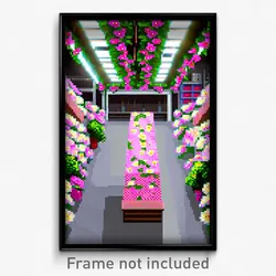 Pixel Art Poster - Flowery Storage Room (8 Bit Psychedelic Video Game Print)