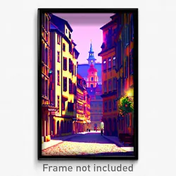 Pixel Art Poster - Sweet European City (8 Bit Psychedelic Video Game Print)