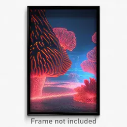 Pixel Art Poster - Digital Wire Frame Coral Reef (8 Bit Video Game Print)