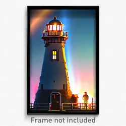 Pixel Art Poster - Detailed Lighthouse (8 Bit Psychedelic Video Game Print)