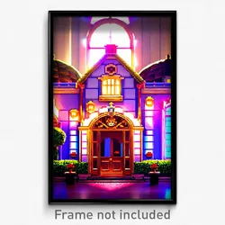 Pixel Art Poster - Plush Mansion (8 Bit Psychedelic Trippy Video Game Print)