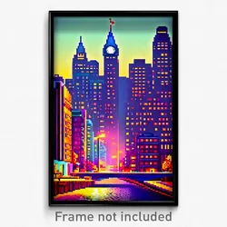 Pixel Art Poster - Digital Canadian City (8 Bit Psychedelic Video Game Print)