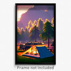 Pixel Art Poster - Smoggy Campsite (8 Bit Psychedelic Trippy Video Game Print)