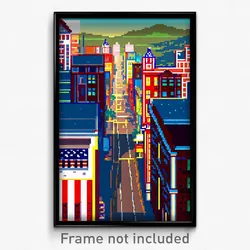 Pixel Art Poster - Different American Town (8 Bit Psychedelic Video Game Print)