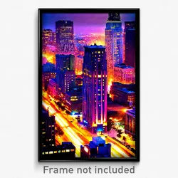 Pixel Art Poster - Acclaimed American City (8 Bit Psychedelic Video Game Print)