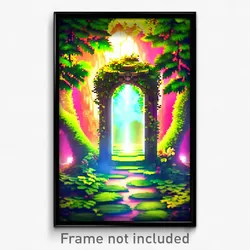 Pixel Art Poster - Leafy Portal (8 Bit Psychedelic Trippy Video Game Print)
