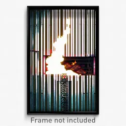 Pixel Art Poster - Wire Frame Glitchy Fireplace (8 Bit Video Game Print)