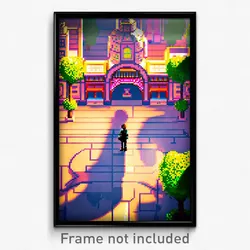 Pixel Art Poster - Quirky Plaza (8 Bit Psychedelic Trippy Video Game Print)