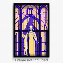 Pixel Art Poster - Digital Wire Frame Abbey (8 Bit Psychedelic Video Game Print)
