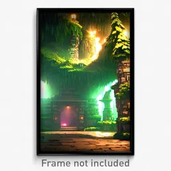 Pixel Art Poster - Evergreen Catacombs (8 Bit Psychedelic Video Game Print)