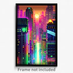 Pixel Art Poster - Electric Exotic City (8 Bit Psychedelic Video Game Print)