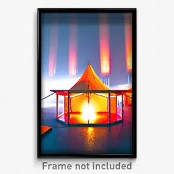 Pixel Art Poster - Orange Tent (8 Bit Psychedelic Trippy Weird Video Game Print)