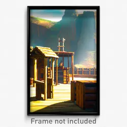 Pixel Art Poster - Wooden Outpost (8 Bit Psychedelic Trippy Video Game Print)