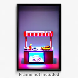 Pixel Art Poster - Digital Hot Dog Stand (8 Bit Psychedelic Video Game Print)